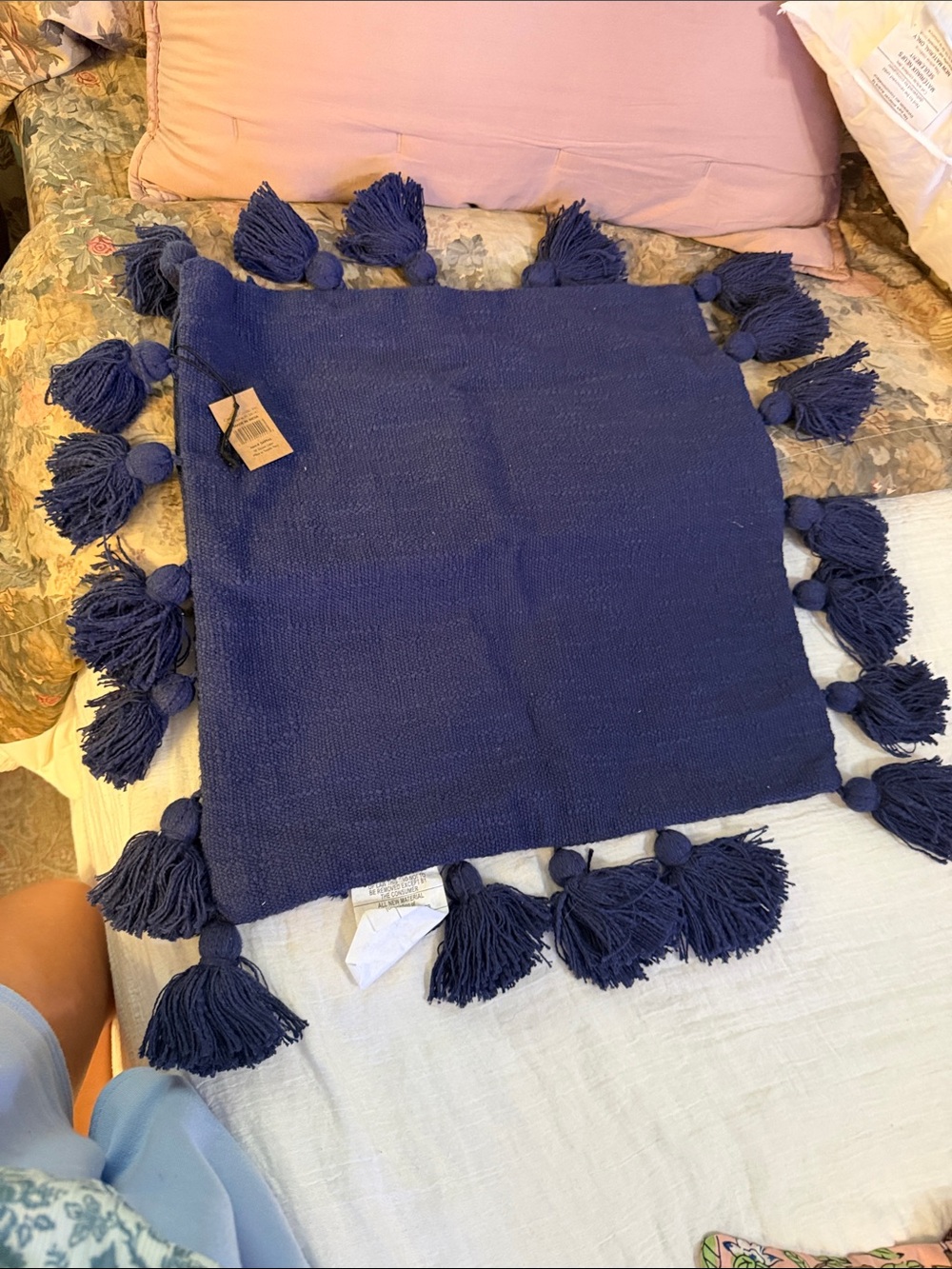 Handwoven Tassel Throw Pillow Cover - Navy BNWT CREATIVE CO-OP.